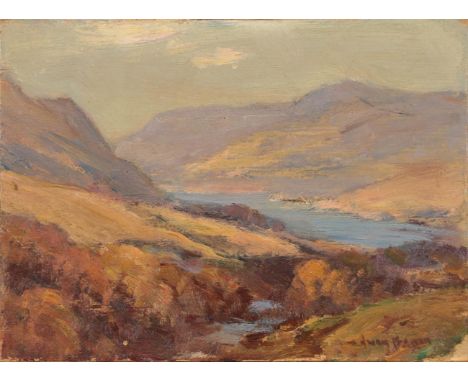 Owen Bowen ROI (1873-1967) Mountainous landscape Signed oil on board, together with a further oil sketch on paper depicting '