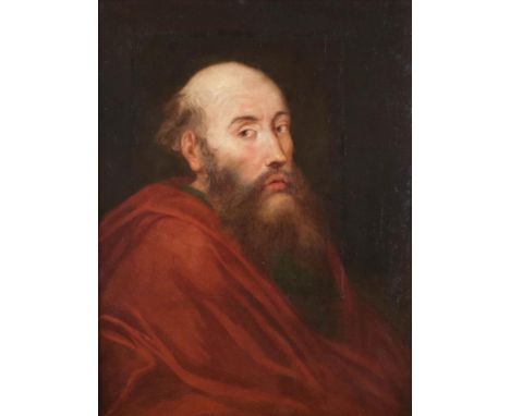 ~ Manner of Sir Anthony van Dyck (1599-1641) Flemish Portrait of a bearded man, half length, wearing a red robe Oil on canvas