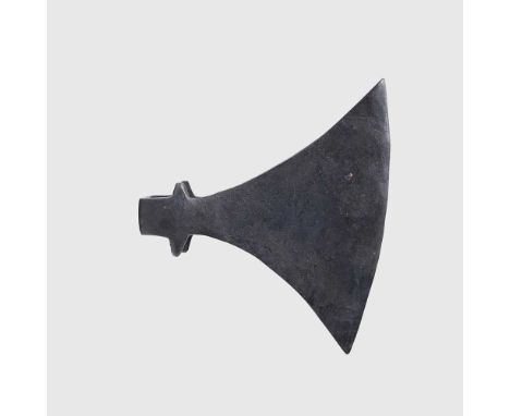 forged iron, with a rectangular butt, triangular section socket with lateral flanges and broad curving bladeFootnote: Provena