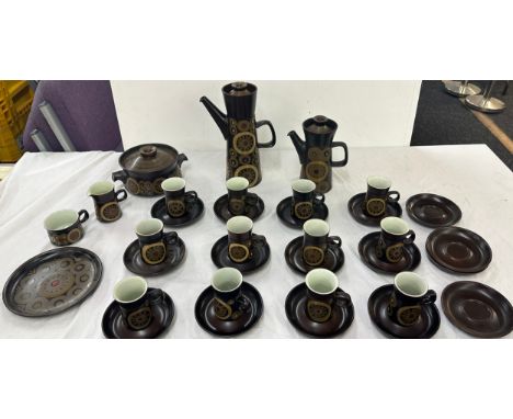 Denby Arabesque 12 place retro part tea / coffee sets to include teapot, coffee pot, cups, saucers etc