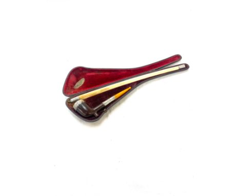 Rare Victorian Albatross quill smoking pipe with amber mouth piece. In original case. Case marked J.Koppenhagen Meerschaum pi