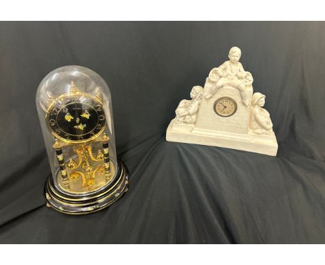 Chalk mantel clock, dome mantle clock, both untested, tallest measures 12 inches