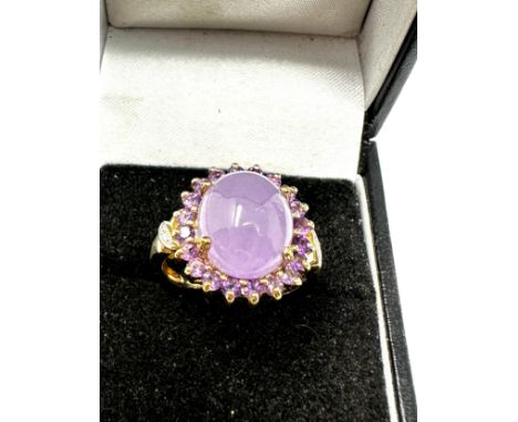 9ct gold diamond, amethyst and jade  ring (4.4g)
