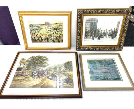Selection of framed prints to include Lowry, Monet etc, largest frame measures: 19 x 23 inches