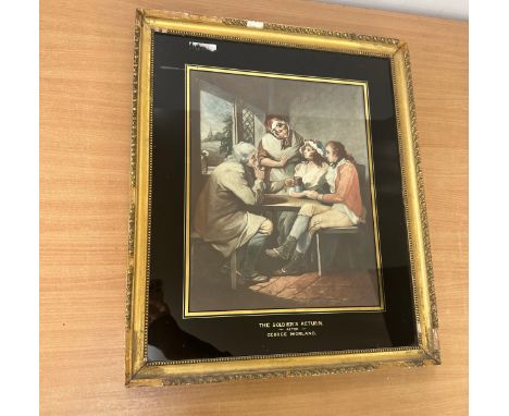Framed the soldiers return george morland print on glass measures approximately 19 inches wide 22 inches tall