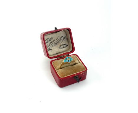 Victorian turquoise and diamond ladies ring, dated 22/11/1879 in unmarked gold, UK ring size M