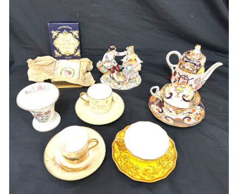 Selection of collectable cups and saucers, Capodimonte small figurine etc 