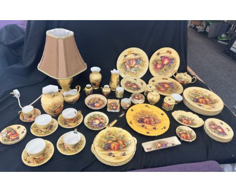 Large quantity of Aynsley bone china orchard gold pattern pieces to include cups, saucers, plates, vases, jugs and lamps etc 
