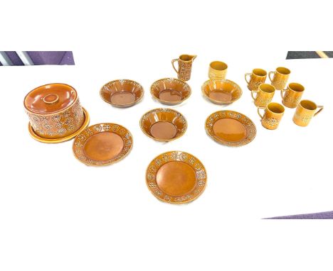 Portmerion Totem pottery to include cheese dish, cups,saucers, bowls etc 