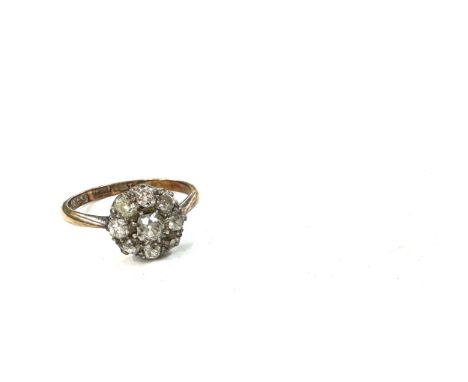 Antique 18ct gold and platinum ladies diamond ring (one diamond has been replaced with a stone), makers mark LH&amp;S, ring s