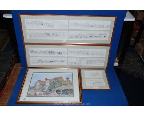 A quantity of architectural Prints and print of farmyard scene