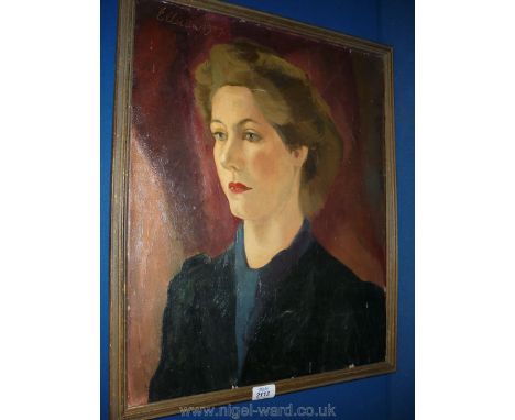 **A Bloomsbury style Oil on canvas, 1947, portrait believed to be of Vanessa Bell; signed and dated top left.