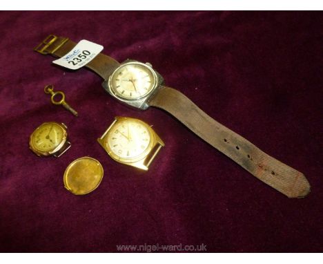 An Avia 15 jewels gent's wristwatch, distressed, (strap absent), serial no. to stainless steel back, 5178, 4829, a 9ct gold c