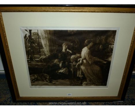 A large framed and mounted Print entitled "Memories" by Frank Dicksee, signed in margin Frank Dicksee and Herbert Dicksee