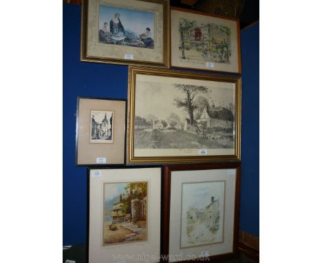 A quantity of prints to include a L. Bowden print of a cottage in Clovely, Wilford Green by T.W. Hammond, a limited edition v