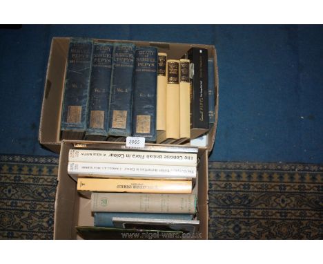 Two boxes of books to include The Diary of Samuel Pepys and books on nature.