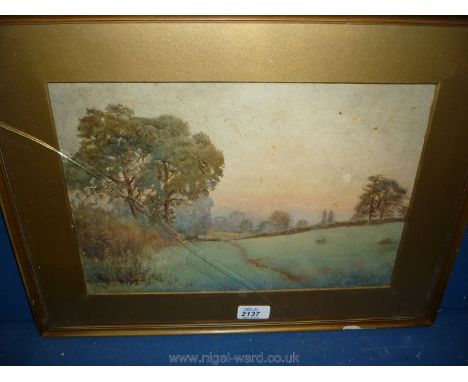 A Joseph Poole Addey ( Irish 1852- 1922) Watercolour of landscape, signed and dated 1917, 24 x 34 cms