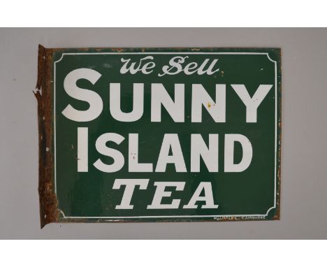 "SUNNY ISLAND TEA" double sided enamel sign. 41cm x 31cm. [COLLECTION ONLY]