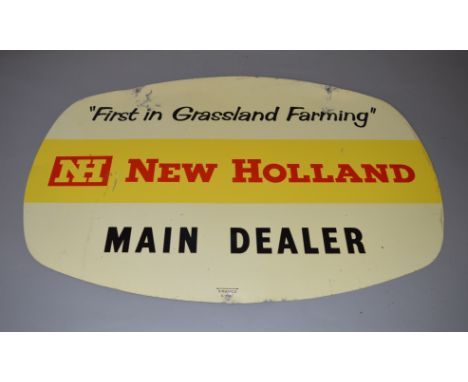 "NEW HOLLAND FIRST IN GRASSLAND FARMING MAIN DEALER" double sided enamel sign. 91cm x 62cm. [COLLECTION ONLY]