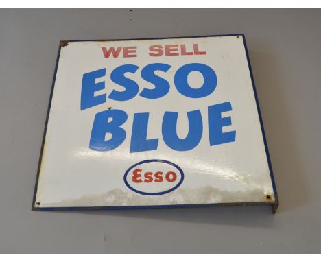 "WE SELL ESSO BLUE" double sided enamel sign with bracket. 46cm x 46cm. [COLLECTION ONLY]