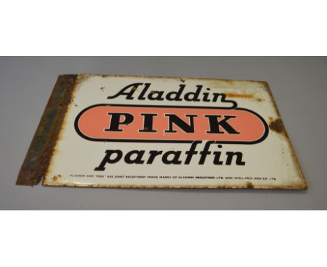 "ALADDIN PINK PARAFIN" double sided enamel sign with bracket. 59cm x 36cm. [COLLECTION ONLY]