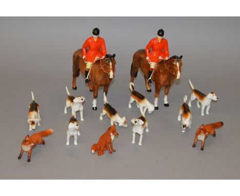 Beswick Hunting Group: Two 1501 models together with Eight hunting dog figures and three foxes (13)