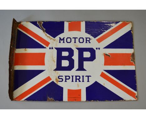 "BP MOTOR SPIRIT" double sided enamel sign with bracket. 61cm x 41cm. [COLLECTION ONLY]