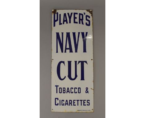 2 enamel signs "PLAYER'S NAVY CUT TOBACCO AND CIGARETTES" 76cm x 31cm. With "W.H. GRAFTON'S MINERALS" 38cm x 16cm [COLLECTION