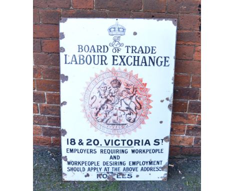 "BOARD OF TRADE LABOUR EXCHANGE 18 & 20 VICTORIA STREET" enamel sign. 92cm x 61cm. [COLLECTION ONLY]
