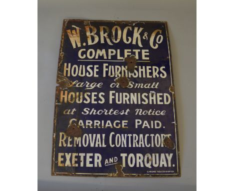 "W. BROCK & CO COMPLETE HOUSE FURNISHERS LARGE OR SMALL HOUSE FURNISHED AT SHORTEST NOTICE CARRIAGE PAID. REMOVAL CONTRACTORS