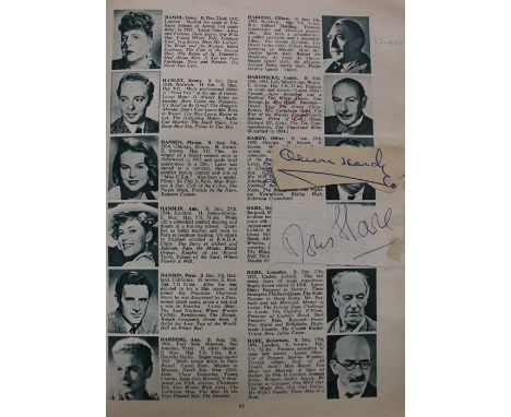 Collection of autographs, clipped from albums/scrapbooks and pasted into a copy of Picture Show: Who's Who on the Screen (arr