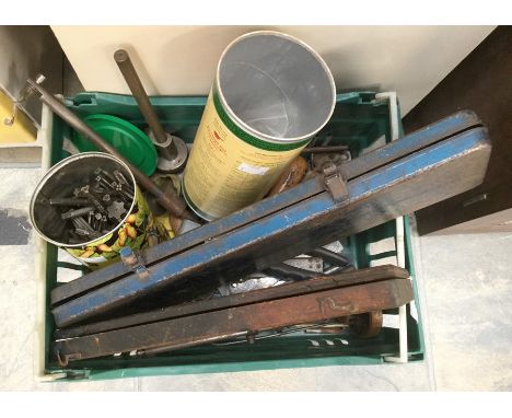 A selection of hand tools, drills, taps and dies, wire brushes etc hot air paint stripper