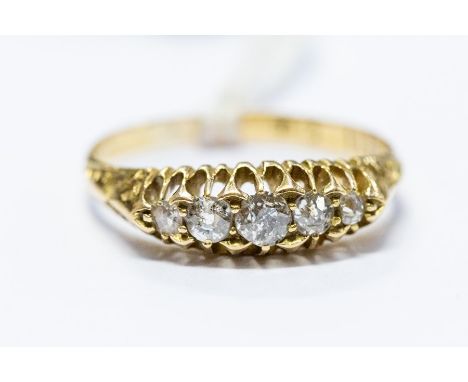 A Victorian 18ct gold five stone diamond ring, size N1/2, total gross weight approx 3.3gms