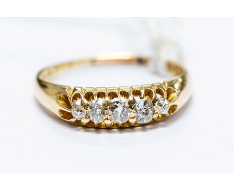 A Victorian 18ct yellow gold and diamond five stone ring, size M1/2, total gross weight approx 2.6gms, Birmingham 1897