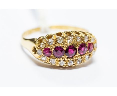 A George V 18ct gold ruby and diamond dress ring, size N,  total gross weight approx&nbsp;3.5gms