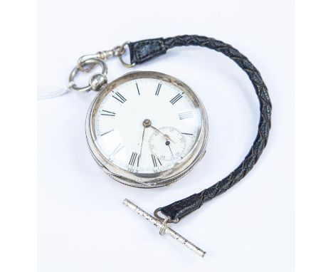 A silver cased pocket watch, white enamel dial, numerals and subsidiary dial, case diameter approx. 52mm, dial diameter appro