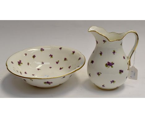 A George Jones jug and bowl set, Violet Spring pattern, 17921 design, retailed by R. Wylie &amp; Co Glasgow, height of jug ap