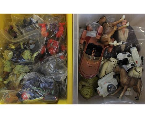 A collection of assorted plastic figures to include Marvel X-Men; Hasbro Soldiers; Mattel Street Sharks; together with variou