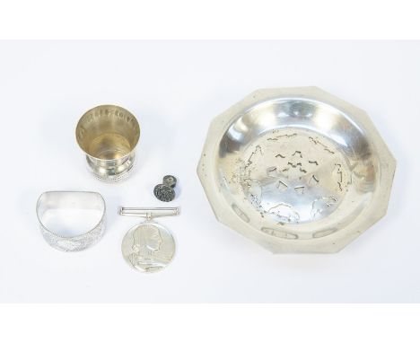 White metal diffuser stand, medallion, napkin ring, seal etc