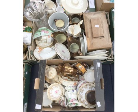 A collection of assorted 19th Century tea wares, a glass celery vase, tea caddy and 19th Century Lustre wares (Q)