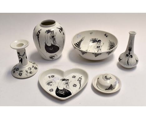 A collection of assorted ceramics to include: Beardsley Collection, and Poole ceramics to include: candlestick, bottle vase, 