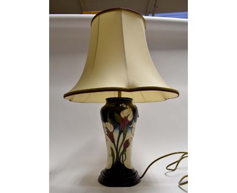 A 20th Century Moorcroft table lamp, with shade,&nbsp;height to top of lamp, approx. 39cm, with shade, approx. 58cm.