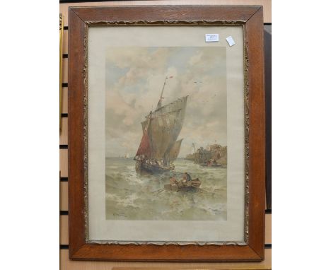 A pair of framed and glazed seascape prints, one signed to lower left, indistinct, approx. 32cm x 45cm and 35cm x 50cm. (2)
