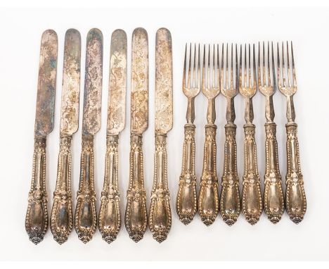 A Victorian plate six piece knife and fork set