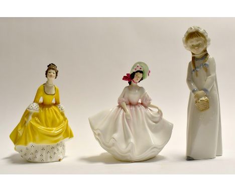 A pair of Royal Doulton figures: 'Sunday Best' and 'Coralie'; together with a Nao figure. (3)