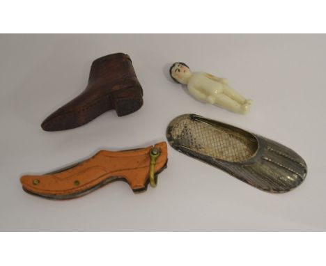An Oriental silver slipper, marked 'GW 90'; together with a Victorian fob penknife, Ghee Seng &amp; Co., in the form of a sho