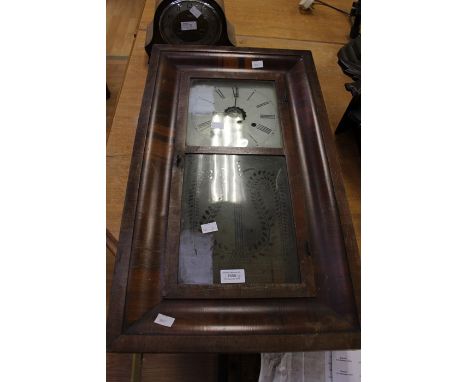 A cased, American saloon clock, Roman numerals, height approx. 66cm; together with a Smith, Enfield, mantle clock, Arabic num