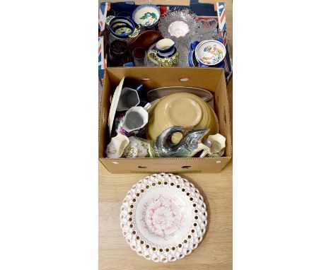 A collection of 20th Century glass and ceramics including Quimper, jugs, vases, plates and mixing bowls