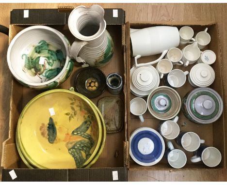A collection of studio pottery to include a Michael Leach Yelland dish; various bowls and 1970's Wedgwood coffee set and anot