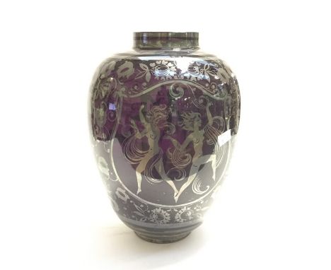 A large ruby glass vase with classical design